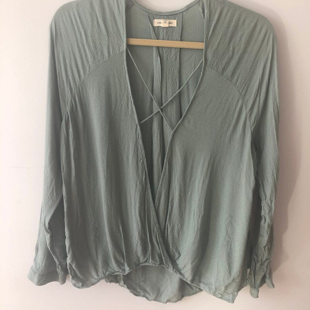 Seafoam green deep v blouse